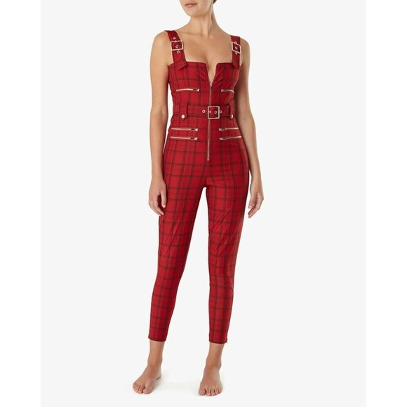 WeWoreWhat Moto Jumpsuit Red Plaid NWT - Picture 4 of 13